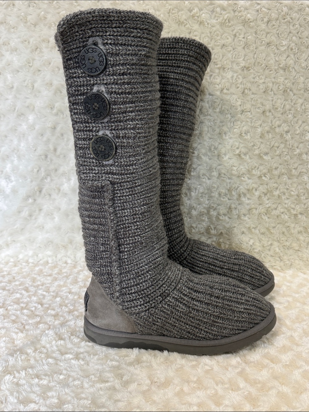 UGG Cardy Knit Tall Winter Boots - Charcoal Gray, sz 8 women’s